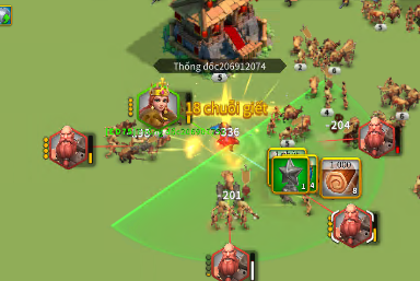 Commander rage đầy 1.000 + AOE skill đang trigger giữa cluster rợ — thời điểm vàng của Combo